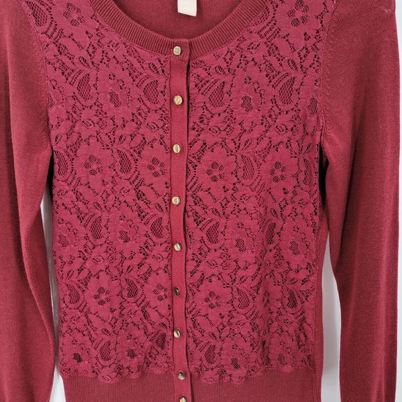 Banana Republic Cardigan Womens Small Lace Button Up Long Sleeve Red Sweater - Picture 5 of 10